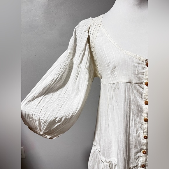 Free People Puff Sleeve Cute Button Front Tunic Mini Dress white Sz small - Picture 3 of 12
